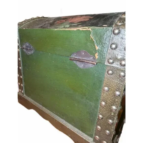 Vintage Hand-Painted Floral Wooden Chest with Metal Studs